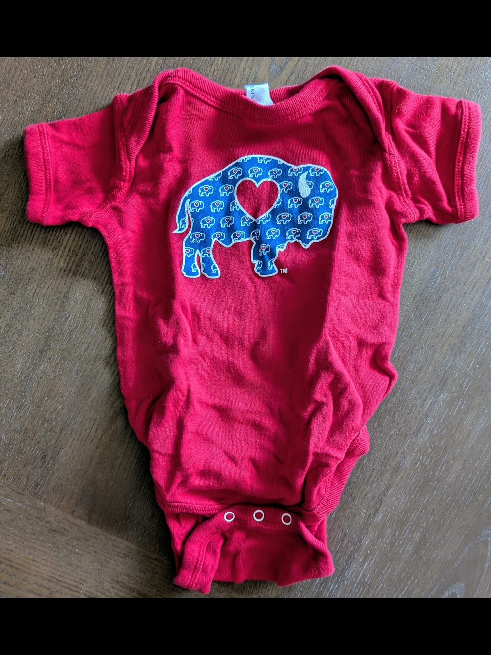 Red and blue Buffalo Bills baby onesie